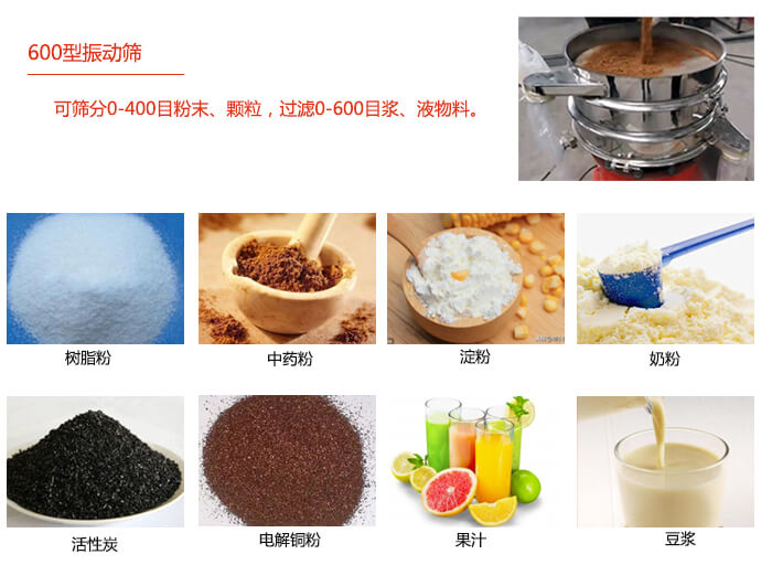 　直徑600型振動(dòng)篩使用的行業(yè)：食品行業(yè)，化工行業(yè)，制藥行業(yè)。