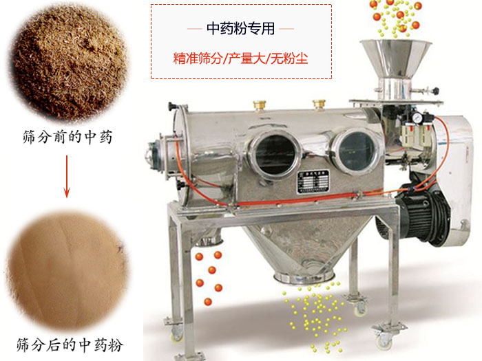 WQS50-130臥式氣流篩：中藥粉專(zhuān)用篩：精度篩分/產(chǎn)量大/無(wú)粉塵符合標準。