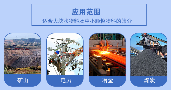 礦業(yè)振動(dòng)篩應用行業(yè)：適合大塊狀物料及中小顆粒物料的篩分：礦山，電力，冶金，煤炭等。